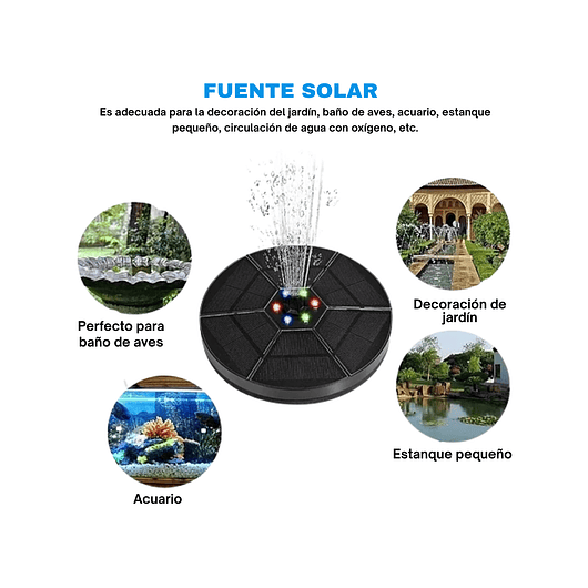 Fuente Luz Solar Led Baño Aves 7 en 1 Boquillas 18cm Diámetro 6