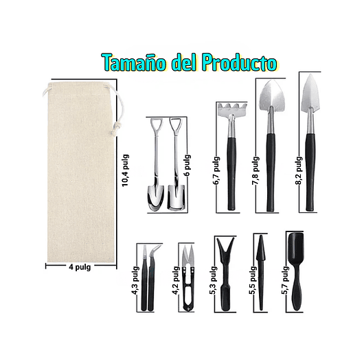 Kit Herramientas Jardín Cactus-bonsái X11 Piezas Acero+bolsa 1