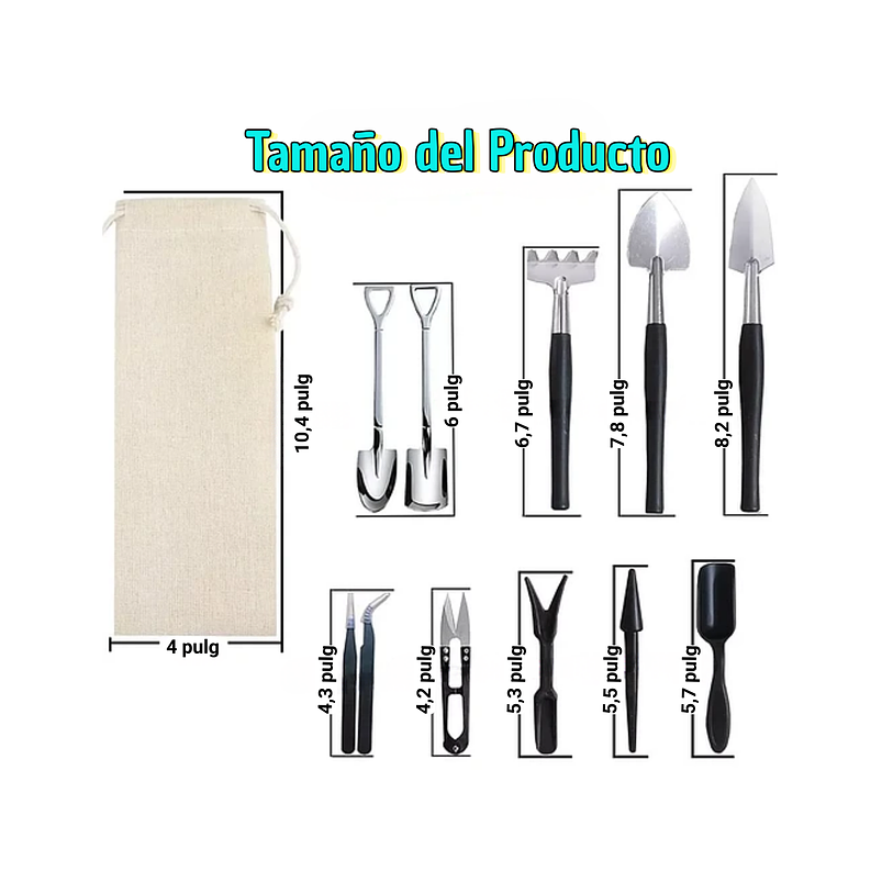 Kit Herramientas Jardín Cactus-bonsái X11 Piezas Acero+bolsa 1