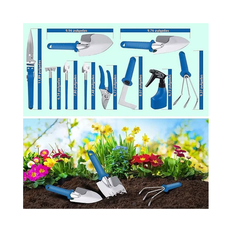 Kit Herramientas Jardinería X13 Piezas En Acero + Estuche 2