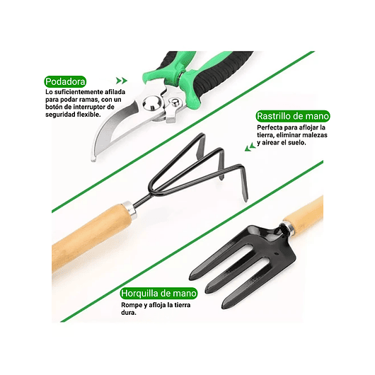 Kit Esencial Herramientas Jardinería x9 Piezas más Bolso 6