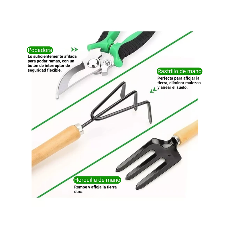 Kit Esencial Herramientas Jardinería x9 Piezas más Bolso 6