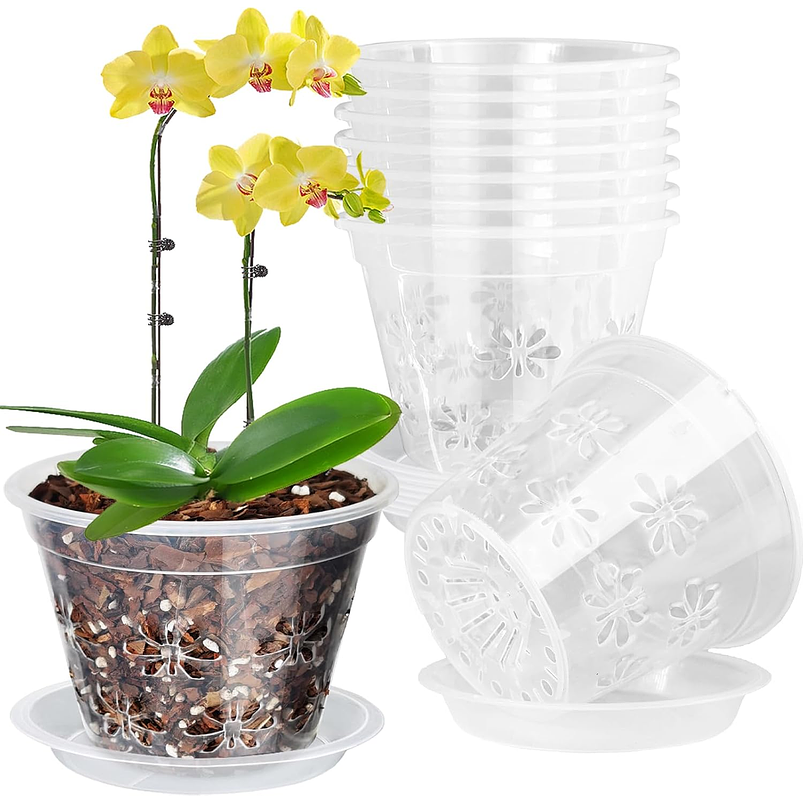 Macetas Transpirable 10cm Para Orquídeas x8 unidades con Platillo 1