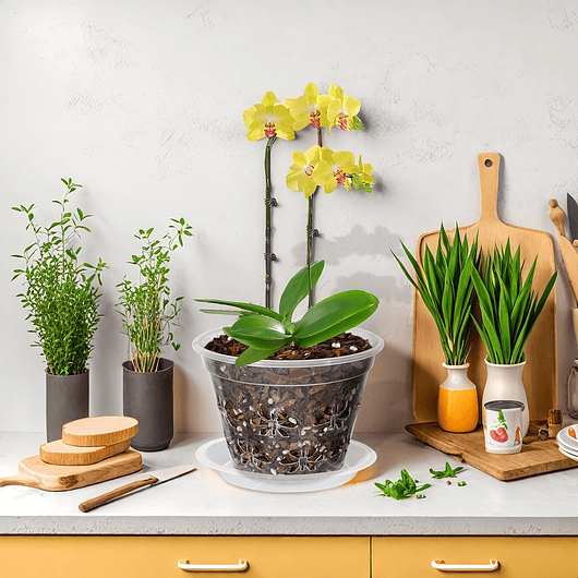 Macetas Transpirable 10cm Para Orquídeas x8 unidades con Platillo 6