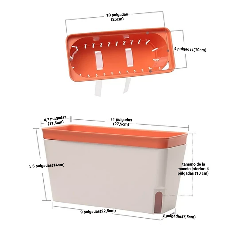 Maceta Rectangular Premium Autoriego Arcilla 27,5dx14cm Alto 2