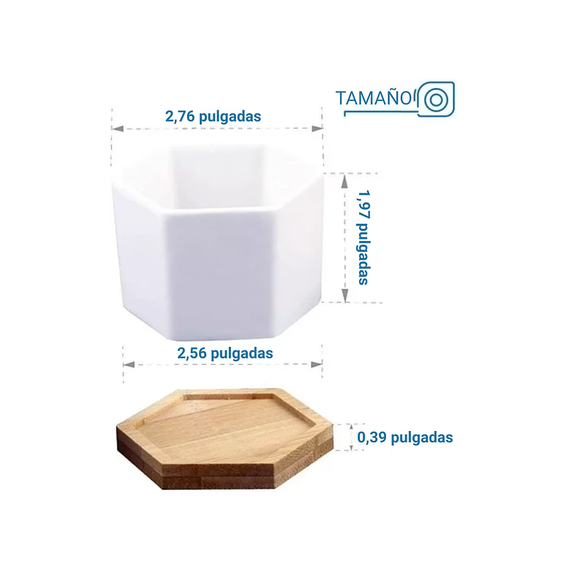 Maceta Hexagonal Blanca Cerámica X6unid. 7cm Ax5cmalto+plato 4