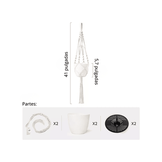 Macrame de Portamaceta más Maceta Incluida 16.5cm Diam Marfil 3