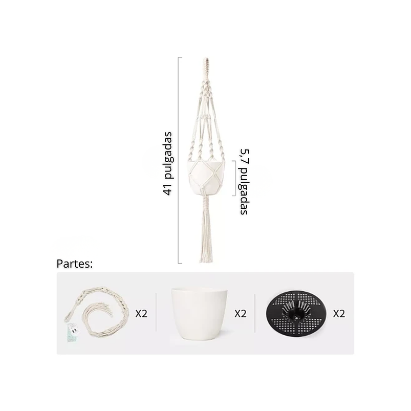 Macrame de Portamaceta más Maceta Incluida 16.5cm Diam Marfil 3