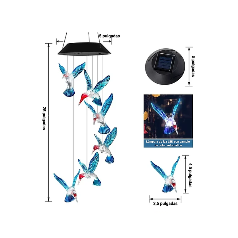 Campana De Viento Jardín Luces Led Energía Solar 3