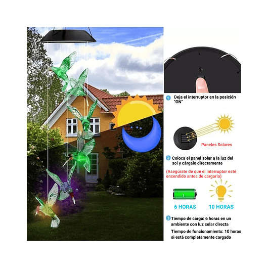 Campana De Viento Jardín Luces Led Energía Solar 5