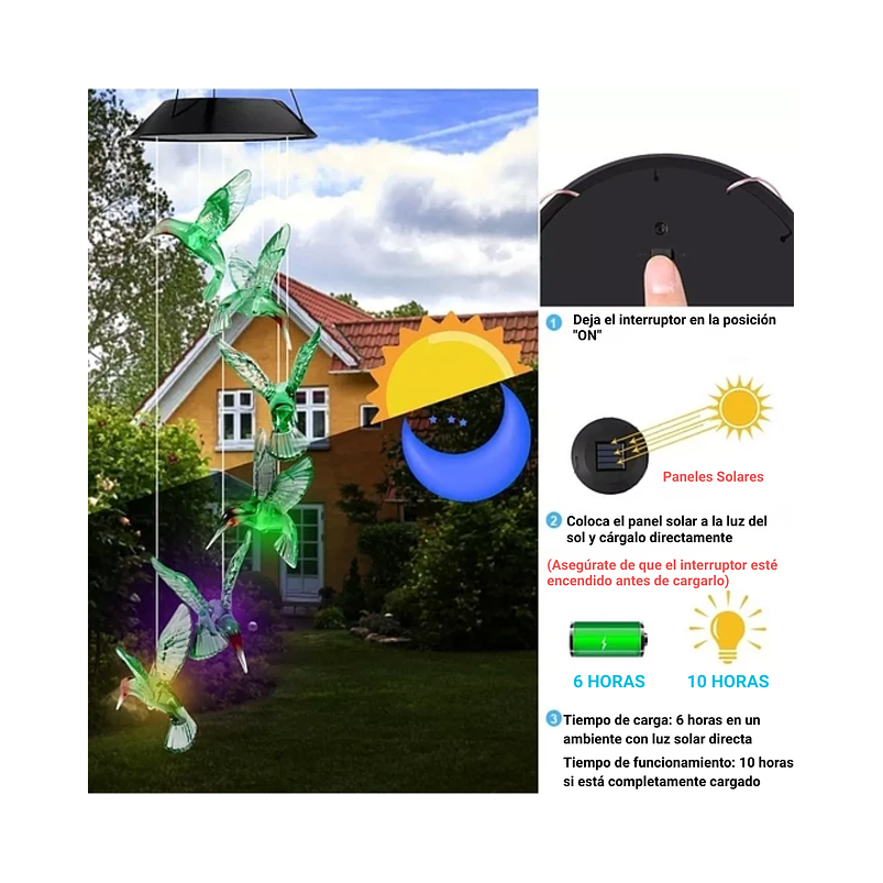 Campana De Viento Jardín Luces Led Energía Solar 5