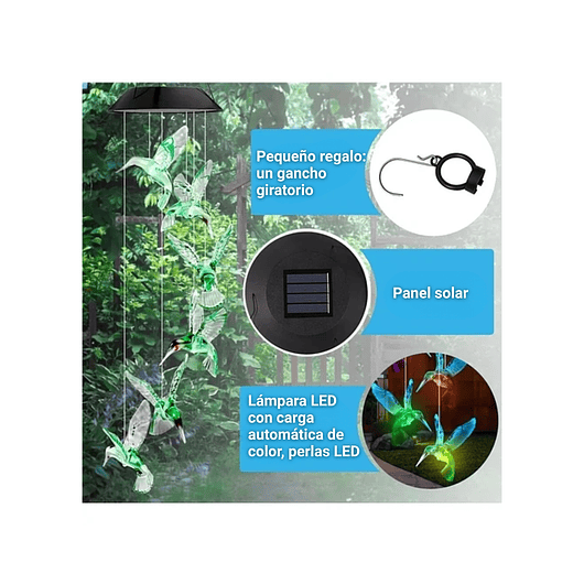 Campana De Viento Jardín Luces Led Energía Solar 8