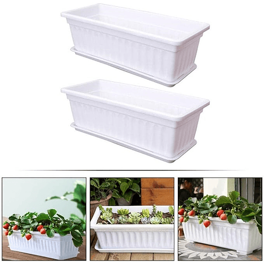 Maceta Plástica Rectangular x 2 Unidades de 45 centímetros Largo Más Plato 8