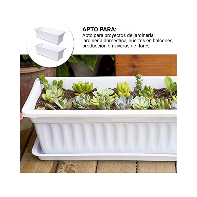 Maceta Plástica Rectangular x 2 Unidades de 45 centímetros Largo Más Plato 8