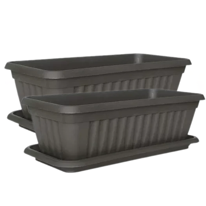Maceta Plástica Rectangular x 2 Unidades de 45 centímetros Largo Más Plato 2