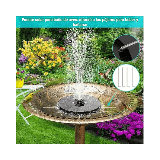 Fuente Luz Solar y Luz Led Boquilla 4en1 Baño Pajaros 19cm Negro 3