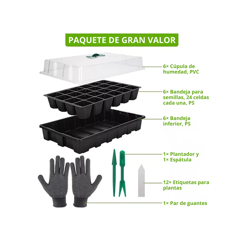 Kit De Germinacion X6 Bandejas más Cupula y herramientas Plantas 7