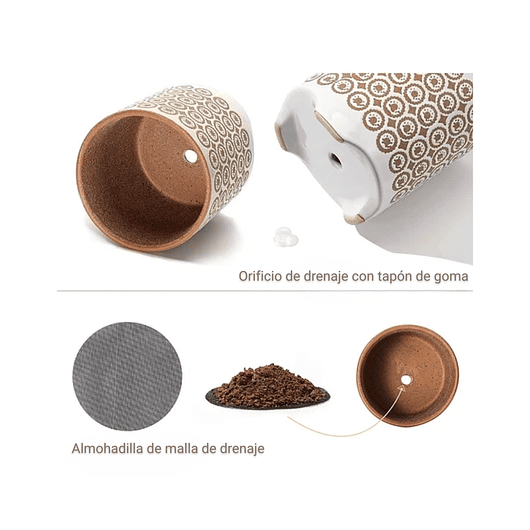 Maceta Cerámica Premium Diseño Esmerilado 14cm Diam x14alto Esmerilado Blanco 5