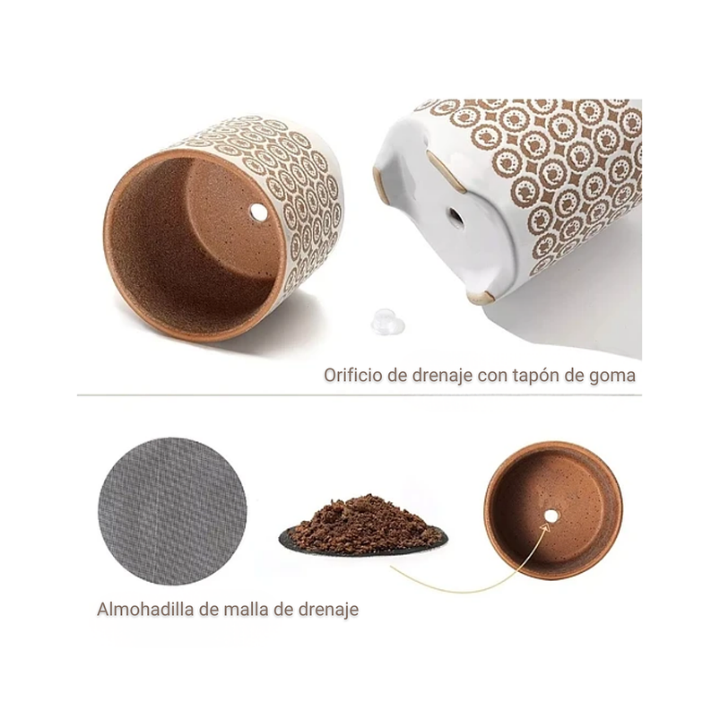 Maceta Cerámica Premium Diseño Esmerilado 14cm Diam x14alto Esmerilado Blanco 5