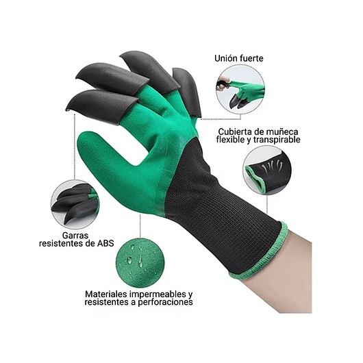 Guantes de Jardinería x2 pares Verde más garras pala Cultivador Talla Unica  6