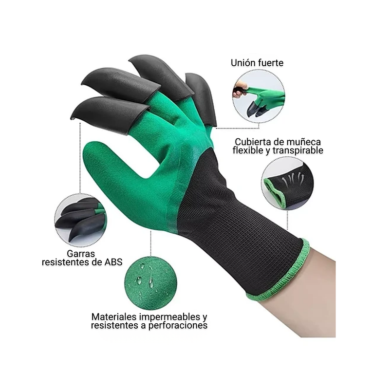 Guantes de Jardinería x2 pares Verde más garras pala Cultivador Talla Unica  6