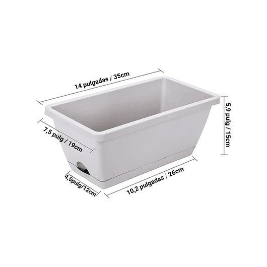 Maceta Rectangular Jardinería 35cm Largo Gris Autoriego 2