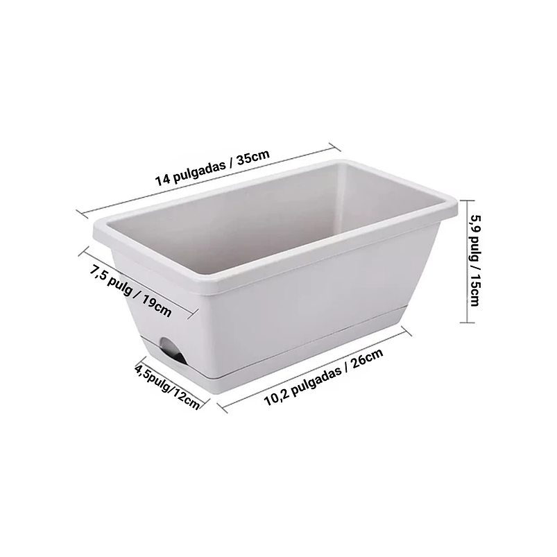 Maceta Rectangular Jardinería 35cm Largo Gris Autoriego 2