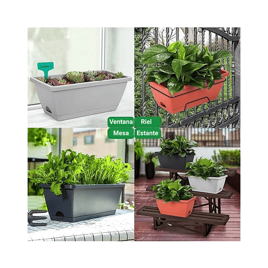 Maceta Rectangular Jardinería 35cm Largo Gris Autoriego 3