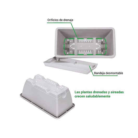 Maceta Rectangular Jardinería 35cm Largo Gris Autoriego 4