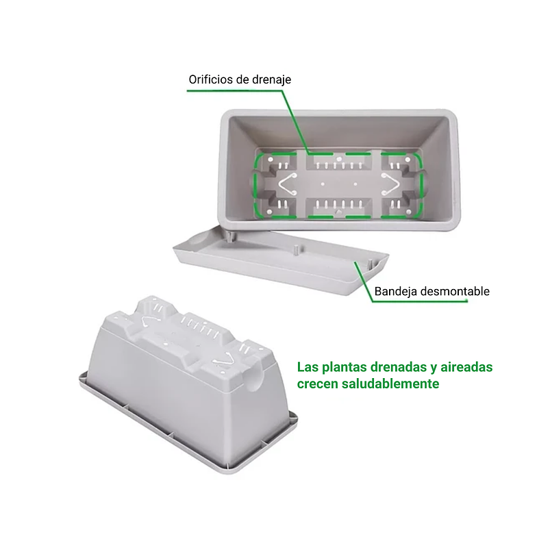 Maceta Rectangular Jardinería 35cm Largo Gris Autoriego 4