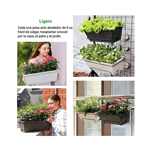 Maceta Rectangular Jardinería 35cm Largo Gris Autoriego 6