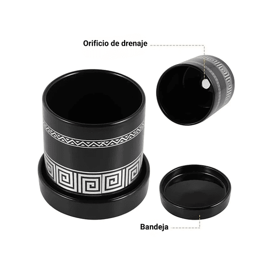 Juego Maceta Cerámica x6 Piezas Diseño Tejido 9cm Alto x 8cm Negro Plata 2