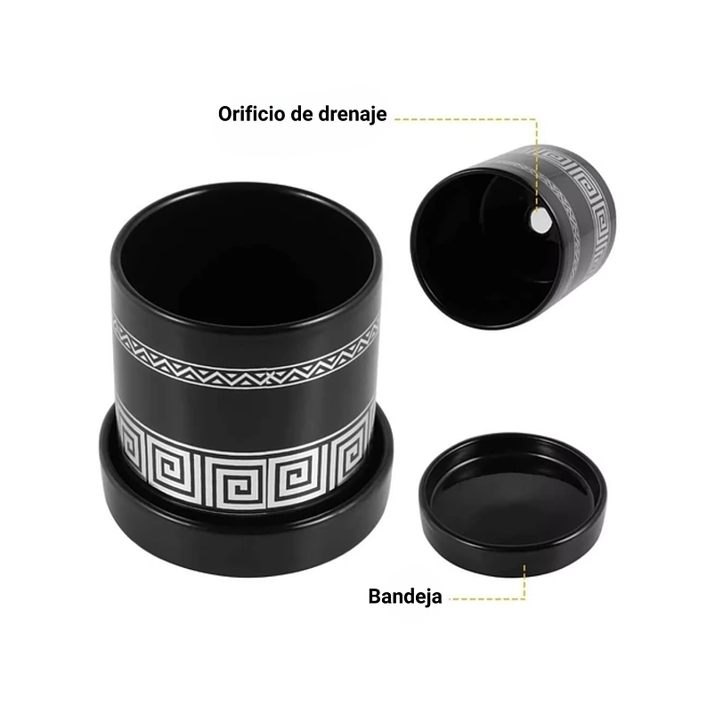 Juego Maceta Cerámica x6 Piezas Diseño Tejido 9cm Alto x 8cm Negro Plata 2