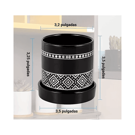 Juego Maceta Cerámica x6 Piezas Diseño Tejido 9cm Alto x 8cm Negro Plata 4