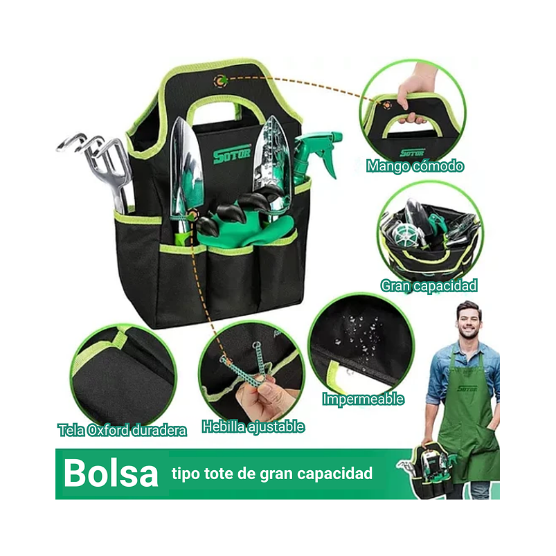 Kit Herramientas Jardín Aluminio x10 Piezas más bolso 2