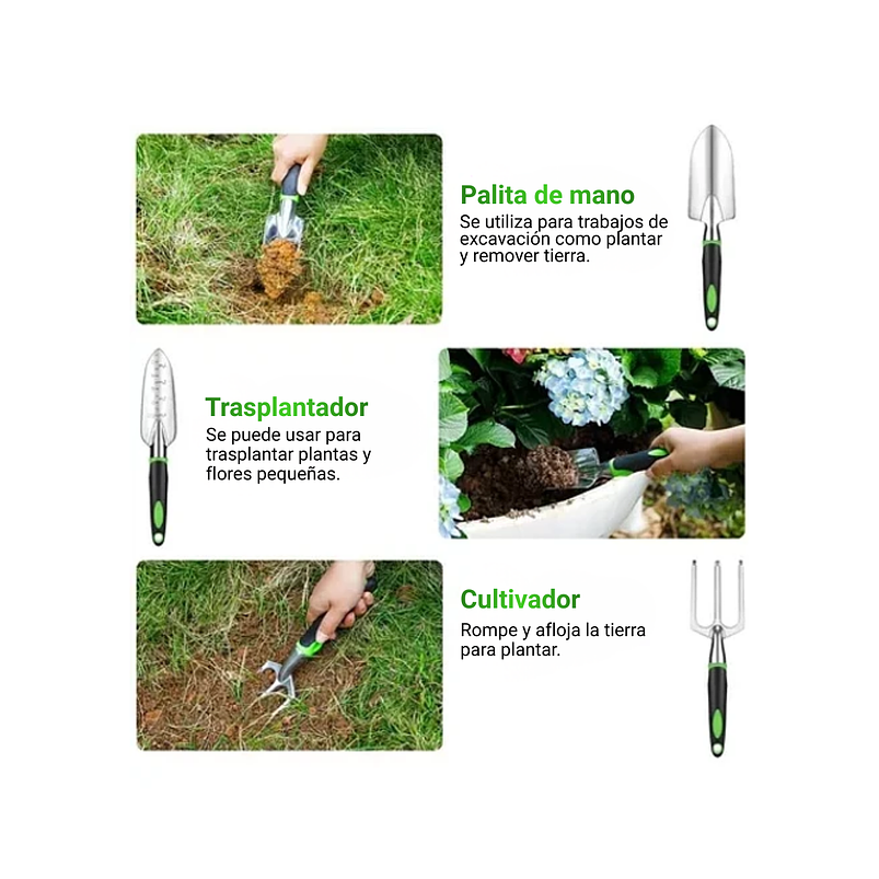 Kit Herramientas Jardín Aluminio x10 Piezas más bolso 3