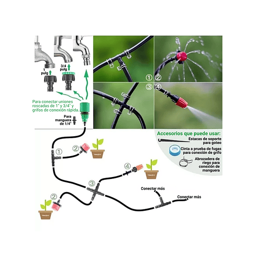 Kit De Riego Jardín Por Goteo 1/4  30 Boquillas Pulverizador 4