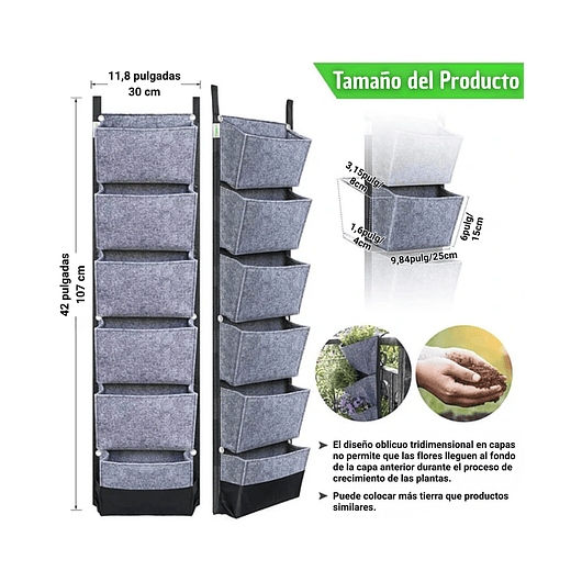 Maceta Plantas Tela Especial Pared x1 Unidades de 6 Bolsillos 5