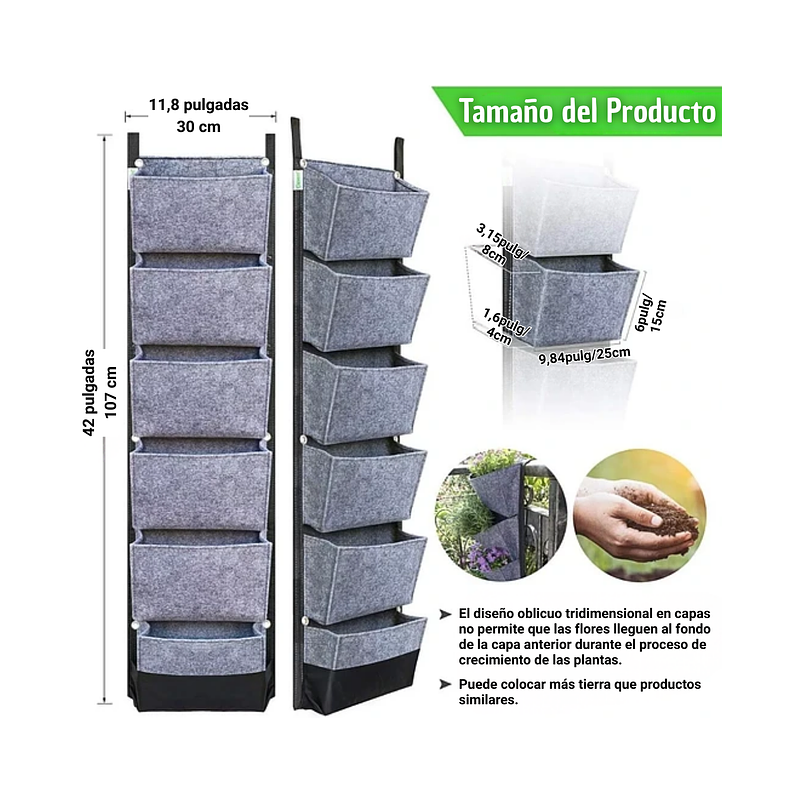 Maceta Plantas Tela Especial Pared x1 Unidades de 6 Bolsillos 5