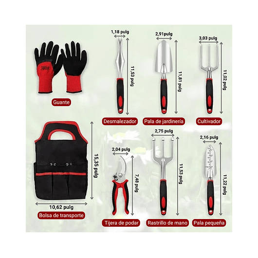 Kit Herramientas De Jardinería Aluminio más bolsa Organizadora 2