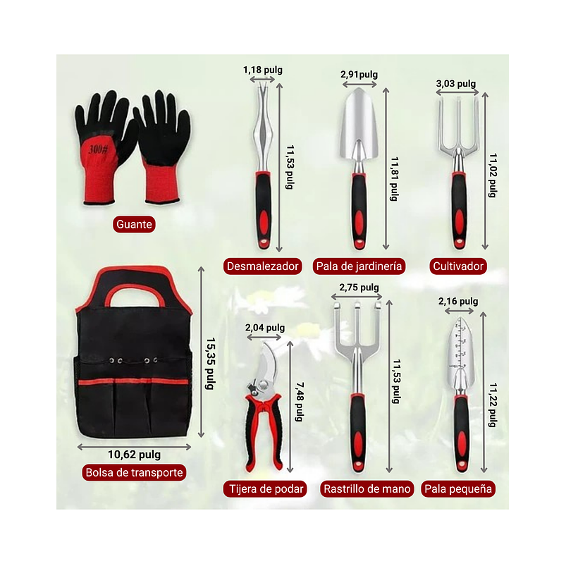 Kit Herramientas De Jardinería Aluminio más bolsa Organizadora 2