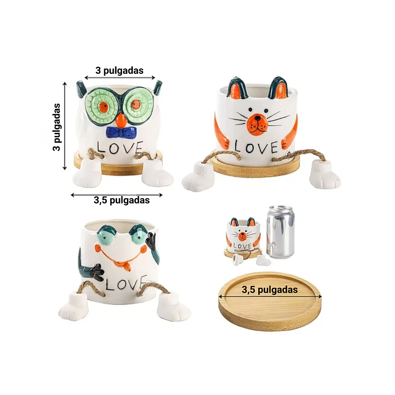 Juego de Macetas Cerámica x3 Unidades Diseño Gatos Cactus y Suculentas 3