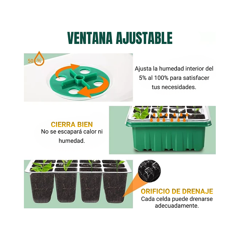 Bandeja Germinación Semillas Plástica x1 Unidades mas Cúpula Alta 9