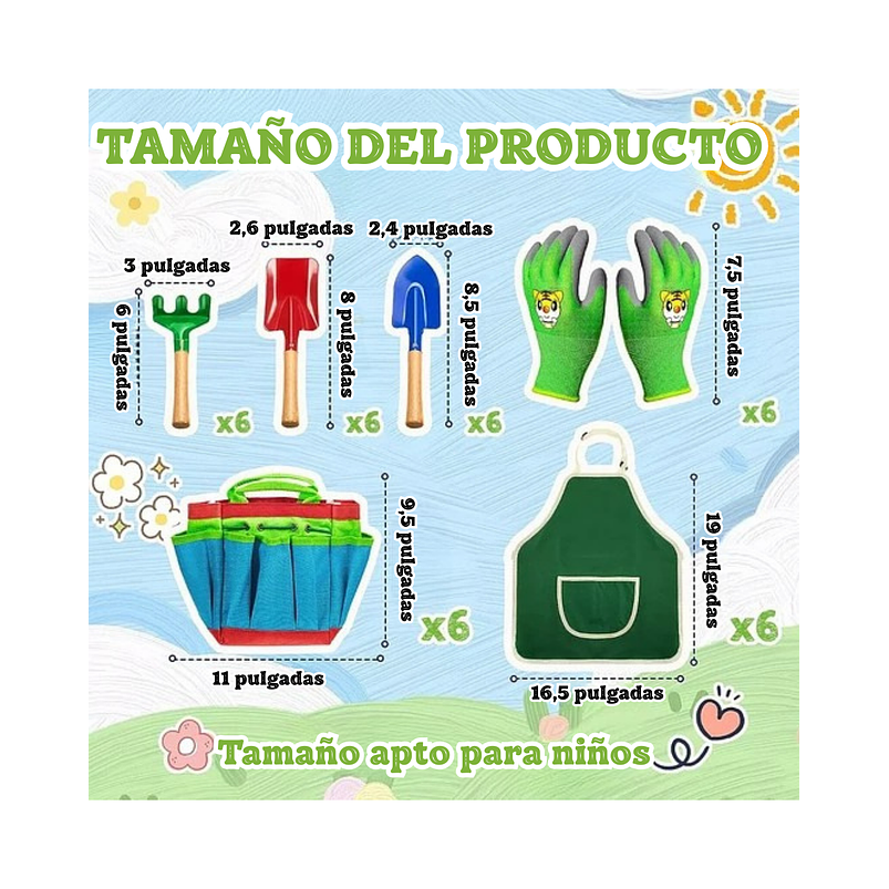 Kit Herramientas Jardinería Para Niños x5 Piezas más Bolso 2