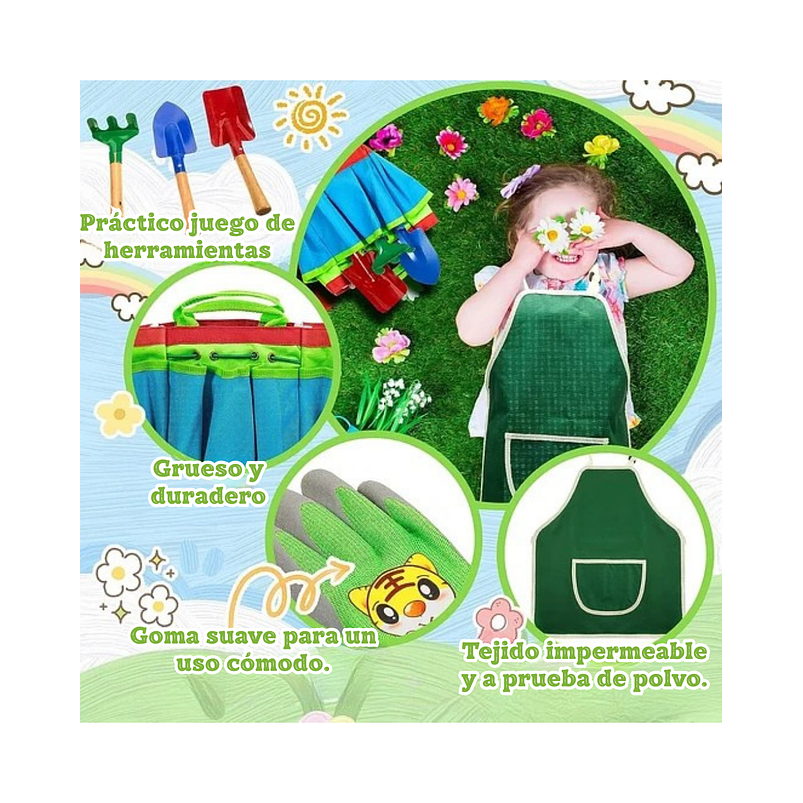 Kit Herramientas Jardinería Para Niños x5 Piezas más Bolso 7