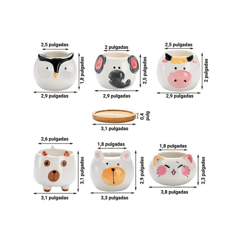 Juego Macetas Cerámica Cactus Y Suculentas X6 Pz Animalitos 2