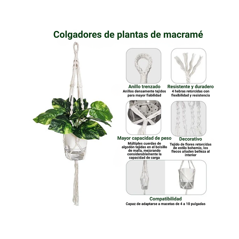 Macramé Colgante de Plantas x2 Unidades más macetas Autoriego 2