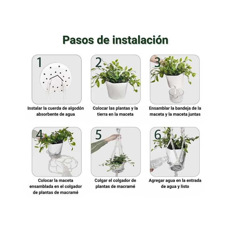 Macramé Colgante de Plantas x2 Unidades más macetas Autoriego 6