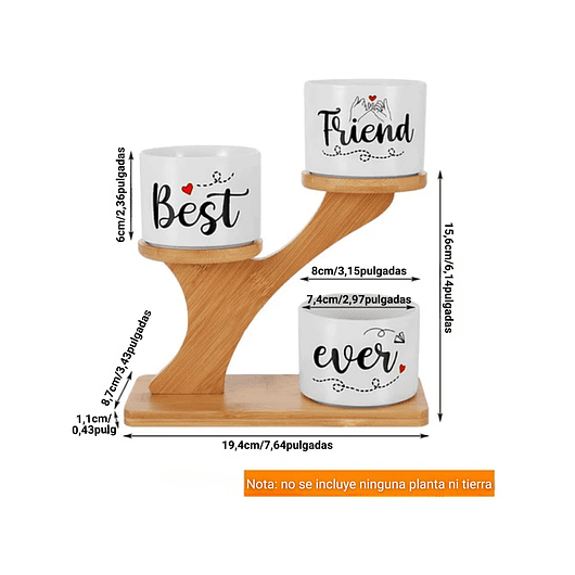 Soporte en Bambu más Macetas Cerámica de Plantas x3 Piezas Amigos 2