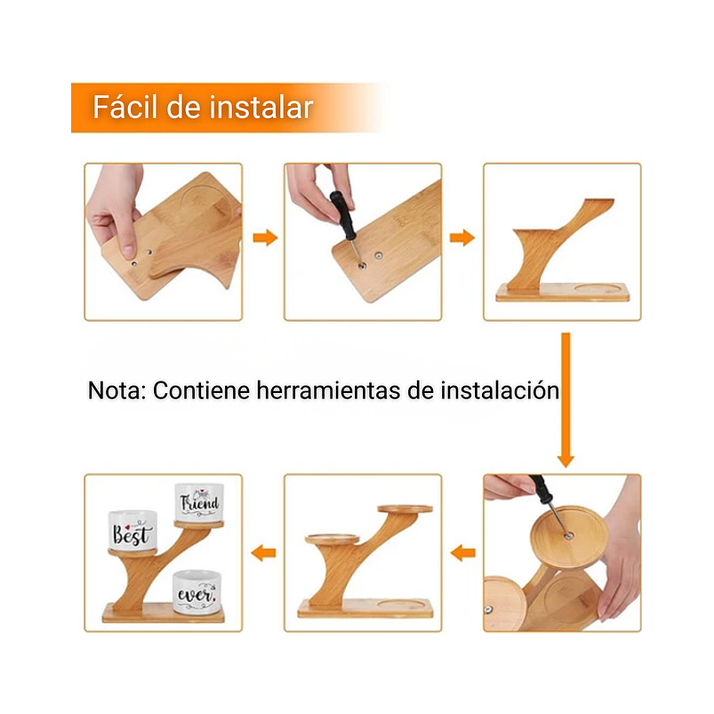 Soporte en Bambu más Macetas Cerámica de Plantas x3 Piezas Amigos 6